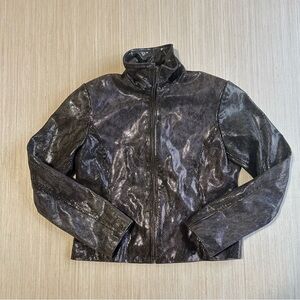 Yvonne & Marie 90s Brown Leather Foil Check Zip Jacket